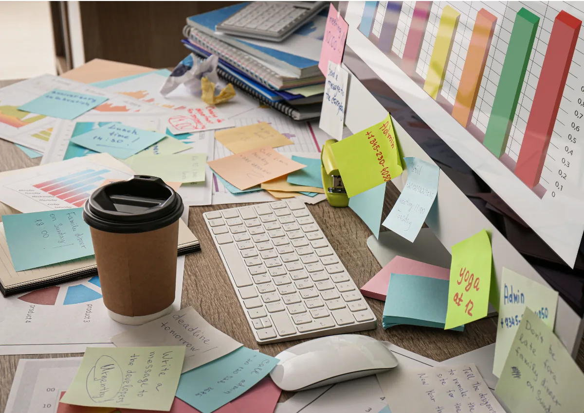 Small business owner overwhelmed by repetitive admin tasks at their desk